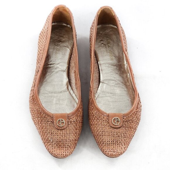 GIORGIO ARMANI Tan Woven Leather Ballet Flats